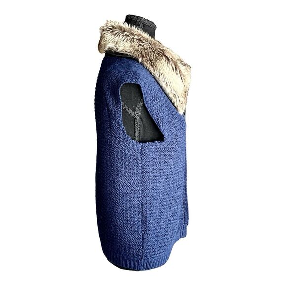 Belle Du Jour Fur Collar Blue Sweater Vest Double Breasted Women’s Jr Large - Picture 2 of 11